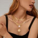 MJartoria Layered Necklaces for Women Trendy Retro Mother of Pearl Coin Letter Pendant Necklace Dainty Chunky Chain Choker Necklaces for Jewelry Birthday Gifts - Image 4