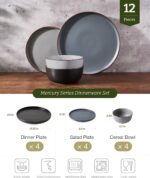 Famiware Mercury Plates and Bowls Sets, 12 Pieces Stoneware Dinnerware Sets, Dishes Set for 4, Microwave and Dishwasher Safe, Multi-color - Image 3