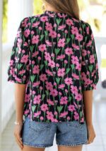 PRETTYGARDEN Women's 2026 Summer Floral Blouses Dressy Casual Half Sleeve V Neck Going Out Boho Tops Spring Fashion Clothing - Image 5