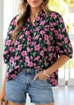 PRETTYGARDEN Women's 2026 Summer Floral Blouses Dressy Casual Half Sleeve V Neck Going Out Boho Tops Spring Fashion Clothing - Image 6