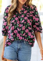 PRETTYGARDEN Women's 2026 Summer Floral Blouses Dressy Casual Half Sleeve V Neck Going Out Boho Tops Spring Fashion Clothing - Image 7