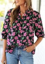 PRETTYGARDEN Women's 2026 Summer Floral Blouses Dressy Casual Half Sleeve V Neck Going Out Boho Tops Spring Fashion Clothing - Image 8