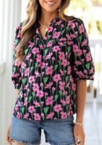 PRETTYGARDEN Women's 2026 Summer Floral Blouses Dressy Casual Half Sleeve V Neck Going Out Boho Tops Spring Fashion Clothing - Image 9