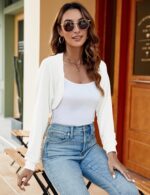 Ivicoer Women's Cardigan Bolero Shrugs for Evening Dress Long Sleeve Lightweight Cropped Open Front Casual Knit Top - Image 5