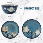 Dinnerware Set Blue Stoneware 12 Pieces Service for 4, Stoneware Plates and Bowls Set Stoneware Set, Dishwasher Microwave Safe Dishes set - Image 3