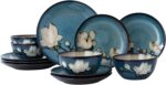 Dinnerware Set Blue Stoneware 12 Pieces Service for 4, Stoneware Plates and Bowls Set Stoneware Set, Dishwasher Microwave Safe Dishes set - Image 8