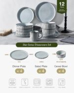 Famiware Star 12-Piece Stoneware Dinnerware Sets for 4, Reactive Glaze Plates and Bowls, Modern Rustic Dishes for Everyday & Formal Use, Chip/Scratch Resistant, Microwave/Dishwasher Safe, Smoky Blue - Image 4