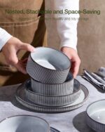 Famiware Star 12-Piece Stoneware Dinnerware Sets for 4, Reactive Glaze Plates and Bowls, Modern Rustic Dishes for Everyday & Formal Use, Chip/Scratch Resistant, Microwave/Dishwasher Safe, Smoky Blue - Image 7