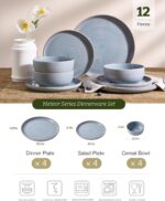 Famiware Meteor Plates and Bowls Sets for 4, 12 Pieces Dinnerware Sets, Microwave and Dishwasher Safe Dishes Set, Blue Gray - Image 3