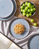 Famiware Meteor Plates and Bowls Sets for 4, 12 Pieces Dinnerware Sets, Microwave and Dishwasher Safe Dishes Set, Blue Gray - Image 6