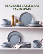 Famiware Meteor Plates and Bowls Sets for 4, 12 Pieces Dinnerware Sets, Microwave and Dishwasher Safe Dishes Set, Blue Gray - Image 8