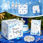 102 Pcs Blue Snowflake Baby Shower Game Supplies for Boy or Girls, 5 Set Included 1 Diaper Raffle Box 50 Activity Cards 1 Don't Say Baby Sign 50 Clothespin for Baby Shower Gender Reveal - Image 6