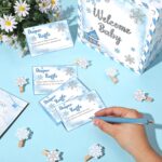 102 Pcs Blue Snowflake Baby Shower Game Supplies for Boy or Girls, 5 Set Included 1 Diaper Raffle Box 50 Activity Cards 1 Don't Say Baby Sign 50 Clothespin for Baby Shower Gender Reveal - Image 10
