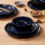 LIANYU Ceramic Plates and Bowls for 4, 12 Piece Modern Porcelain Dinnerware Dishes Sets, Chip and Scratch Resistant Dishware Set, Dishwasher & Microwave Safe Stoneware Set, Midnight Blue - Image 3