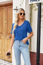 Zeagoo Womens Summer Tops Short Sleeve Casual Shirts Floral Tee Trendy 2026 Basics V Neck Plain Tshirt - Image 3