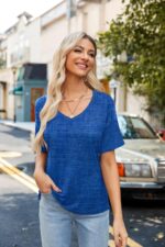 Zeagoo Womens Summer Tops Short Sleeve Casual Shirts Floral Tee Trendy 2026 Basics V Neck Plain Tshirt - Image 4