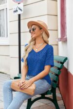 Zeagoo Womens Summer Tops Short Sleeve Casual Shirts Floral Tee Trendy 2026 Basics V Neck Plain Tshirt - Image 5