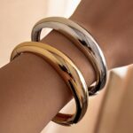 Gold Silver Bangles Bracelet for Women Trendy, 14K Gold Plated Dainty Thick Chunky Cuff Bracelet Stack - Image 4