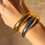 Gold Silver Bangles Bracelet for Women Trendy, 14K Gold Plated Dainty Thick Chunky Cuff Bracelet Stack - Image 5