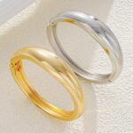Gold Silver Bangles Bracelet for Women Trendy, 14K Gold Plated Dainty Thick Chunky Cuff Bracelet Stack - Image 6