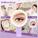 MIYADIVA Magnifying Mirror with Light, Double Sided 30X/1X Lighted Travel Makeup Mirror with Magnification, 3 Color Lighting, Dimmable Touch Screen, Adjustable & Foldable Hand Mirror (Purple) - Image 4