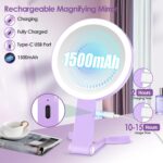 MIYADIVA Magnifying Mirror with Light, Double Sided 30X/1X Lighted Travel Makeup Mirror with Magnification, 3 Color Lighting, Dimmable Touch Screen, Adjustable & Foldable Hand Mirror (Purple) - Image 5