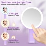 MIYADIVA Magnifying Mirror with Light, Double Sided 30X/1X Lighted Travel Makeup Mirror with Magnification, 3 Color Lighting, Dimmable Touch Screen, Adjustable & Foldable Hand Mirror (Purple) - Image 6