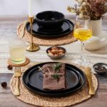 LIANYU 12 Piece Porcelain Dinnerware Sets for 4, Ceramic Durable Plates and Bowls, Chip and Scratch Resistant Dishware Dishes Set, Dishwasher & Microwave Safe Stoneware Set, Black Onyx - Image 8
