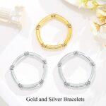 Silver Bracelet for Women 3pcs Set Gold Chunky Bracelets for Men Layered Curved Bamboo Tube Bracelet Stretch Bangle - Image 3