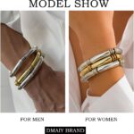Silver Bracelet for Women 3pcs Set Gold Chunky Bracelets for Men Layered Curved Bamboo Tube Bracelet Stretch Bangle - Image 4