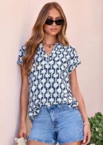 PRETTYGARDEN Womens Floral Print Short Sleeve Summer Tops 2026 Trendy V Neck Loose Boho Shirts Casual Work Blouses - Image 3