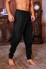 Runcati Mens Medieval Ankle Pants Renaissance Viking Pirate Lace Up Tapered Halloween Linen Costume Trousers - Image 4