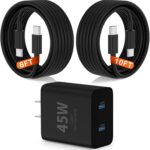 45W Dual Type C Charger Fast Charging for Samsung,PD 3.0 GaN Super Fast Android Phone Charger Block with Long USB C Cable 10FT/6FT for Galaxy S25/S25 Ultra/S25+/S24+/S23/S22/for iPhone 17/16/15 Series - Image 2
