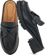 Ablanczoom Mules for Women Backless Closed Toe Loafers Slip On Platform Chunky Heel Tassel Work Shoes for Office Business Casual - Image 2