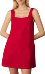 Burtell Summer Sleeveless Cotton Linen Mini Dresses for Women Casual Square Neck Backless Short Dress Solid Tank Shift Dress - Image 2