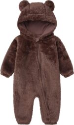 CAHL&FAUO Newborn Snowsuit Baby Cartoon Bear Onesie Warm Fleece Hooded Romper Jumpsuit - Image 2