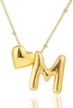 CCINPPY Heart Letter Necklace, 14k Gold Plated Initial Dainty Necklace for Women, Chunky Bubble Balloon Charm Pendant Name Personalized Jewelry Gift - Image 2