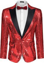 COOFANDY Mens Sequin Blazer Tuxedo Party Prom Wedding Tuxedo One Button Jacket - Image 2
