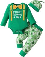 Fairy Baby My First St.Patricks Day Baby Boy Gentleman Outfit Green Bow Tie Romper Infant Lucky Clover Pant Sets Hat 0-18M - Image 2
