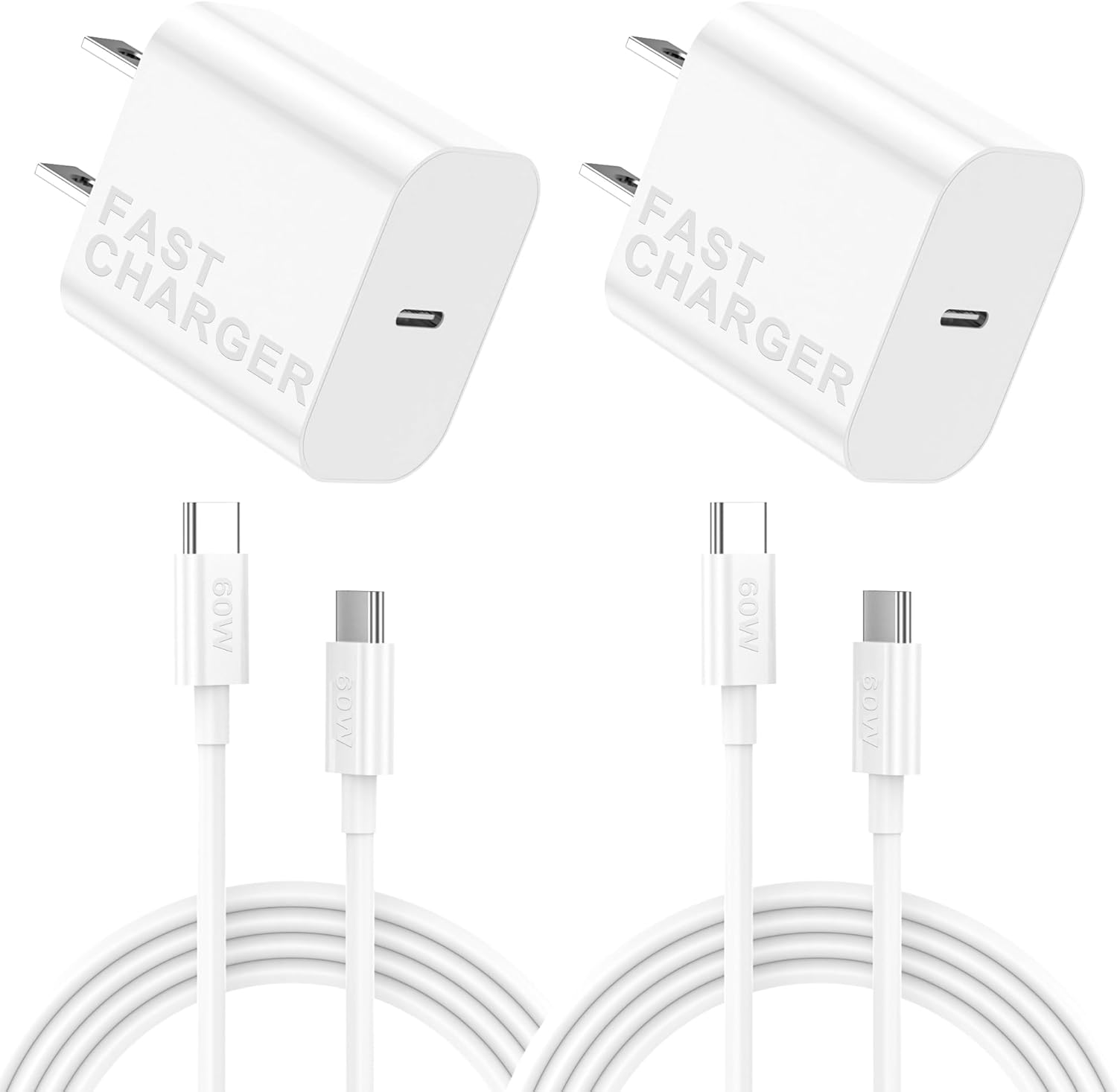 Fast Charger for iPhone 17 16 15，2 Pack 60W USBC to USBC Cable Cord with 20W Apple iPad USB C Wall Chrager Type-c Block (White, 6ft) - Image 2
