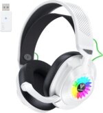 HW10 Wireless Gaming Headset for PS5, PS4, PC, Switch, Mac, 2.4GHz Wireless Gaming Headphone with Flip Noise Canceling Mic, 50H Battery, 50mm Drivers, RGB Lights (White/Black) - Image 2