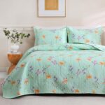 JSD Green Floral Quilt Set Twin Size, 2 Piece Printed Bedspreads Coverlet with Pillow Sham, Soft Microfiber Quilted Blanket - Image 2