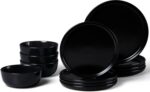 LIANYU 12 Piece Porcelain Dinnerware Sets for 4, Ceramic Durable Plates and Bowls, Chip and Scratch Resistant Dishware Dishes Set, Dishwasher & Microwave Safe Stoneware Set, Black Onyx - Image 2