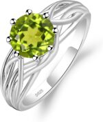 LUO Gemstone Birthstone Engagement Rings for Women, 7mm Round Cut Crossover Band Anniversary Wedding 925 Sterling Silver Promise Rings for Her Size 3-13 - Image 2