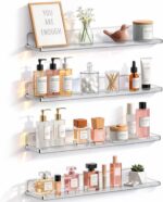 Lifewit Floating Shelves for Bathroom, Acrylic Wall Organizer for Perfume, Makeup, Figures, Nail Polish, Photo, Book, 14" Decor Display Rack for Nursery, Living Room, Bedroom, Kitchen, Clear, 4 Pack - Image 2