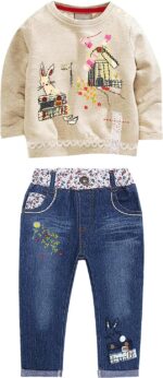 MAXIMGR Toddler Girl Clothes Baby Girl Outfits Cute Long Sleeve Cartoon Top + Jeans Pants Fall Winter Girls Clothing Sets - Image 2
