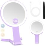 MIYADIVA Magnifying Mirror with Light, Double Sided 30X/1X Lighted Travel Makeup Mirror with Magnification, 3 Color Lighting, Dimmable Touch Screen, Adjustable & Foldable Hand Mirror (Purple) - Image 2