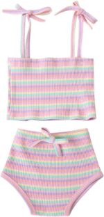 MODNTOGA Newborn Toddler Baby Girls Summer Clothes Set Rainbow Outfits Sleeveless Halter Tank Top Striped Shorts Pants - Image 2