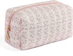 Makeup Bag Travel Cosmetic Bag for Women Girls, Zipper Make Up Pouch, Floral Flowers Toiletry Organizer Makeup, Portable Storage Cosmetic Travel Cloth Bag (Pink) - Image 2