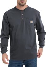 Men's Loose Fit Heavyweight Work Long Sleeve Henley T-Shirts Workwear Pocket Tee(Regular&Tall) - Image 2